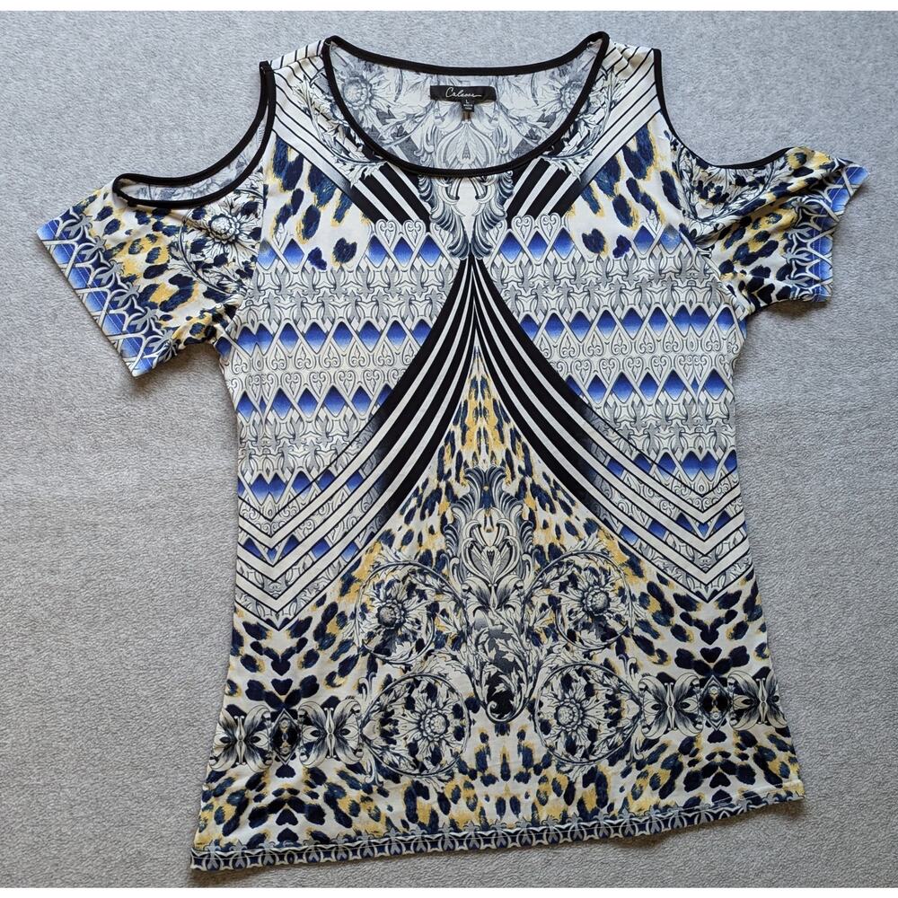 Calessa‎ Women Top Large Cold Shoulder Wearable Art Animal Baroque Tunic Soft